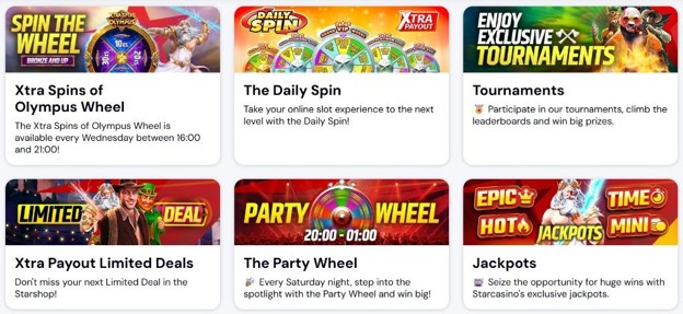 Star Casino weekly promotions – Xtra Spins Olympus Wheel, Daily Spin, exclusive tournaments, Party Wheel and jackpots